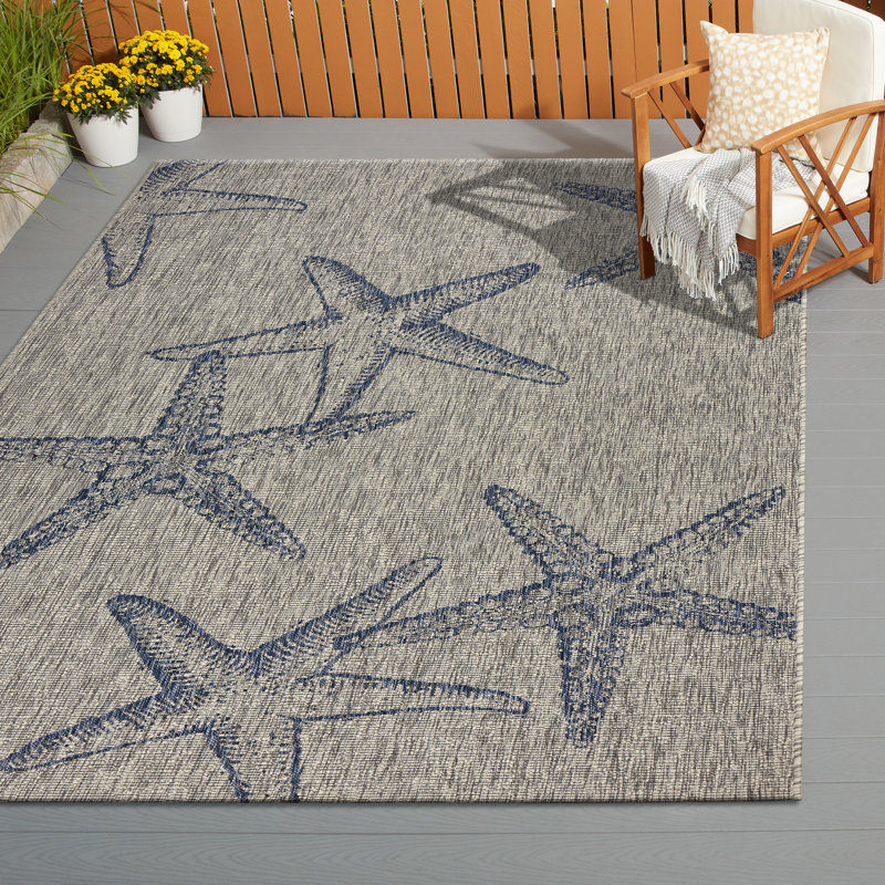Highland Dunes Christiane Gray/Navy Indoor / Outdoor Area Rug & Reviews